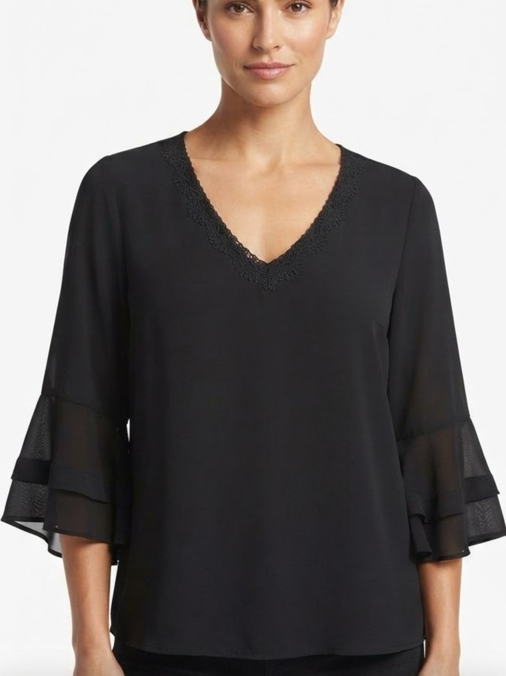 Cato Black V-Neck Lace-Trim Blouse - Women Tops Size 18-20
